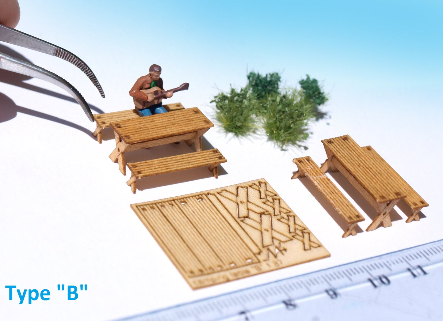 naaron88 miniature model kits picnic camping tables wooden Kits for diorama dollhouse scenery HO scale Type B