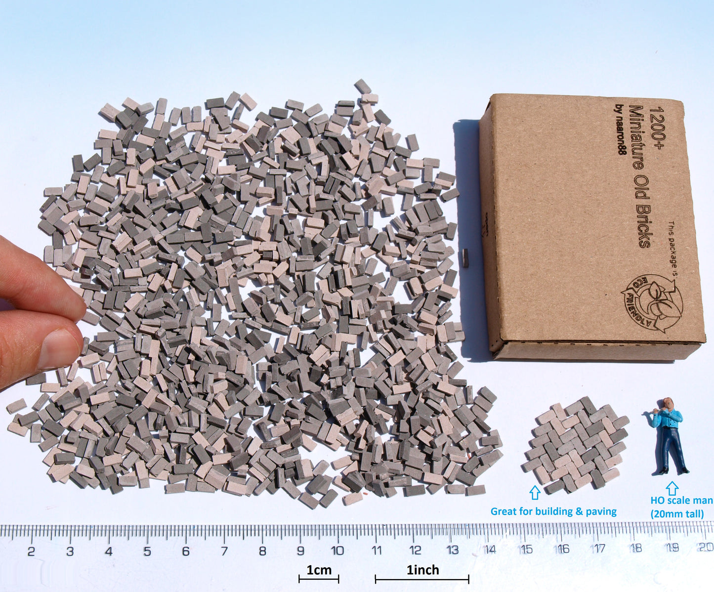 naaron88 Miniature gray mix bricks for O scale dioramas, dollhouses and scenery building.
