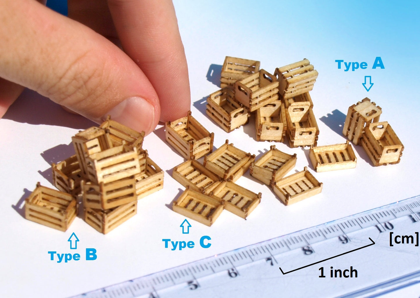 naaron88 built HO scale wooden crates for dioramas, dollhouses, miniature sceneries.