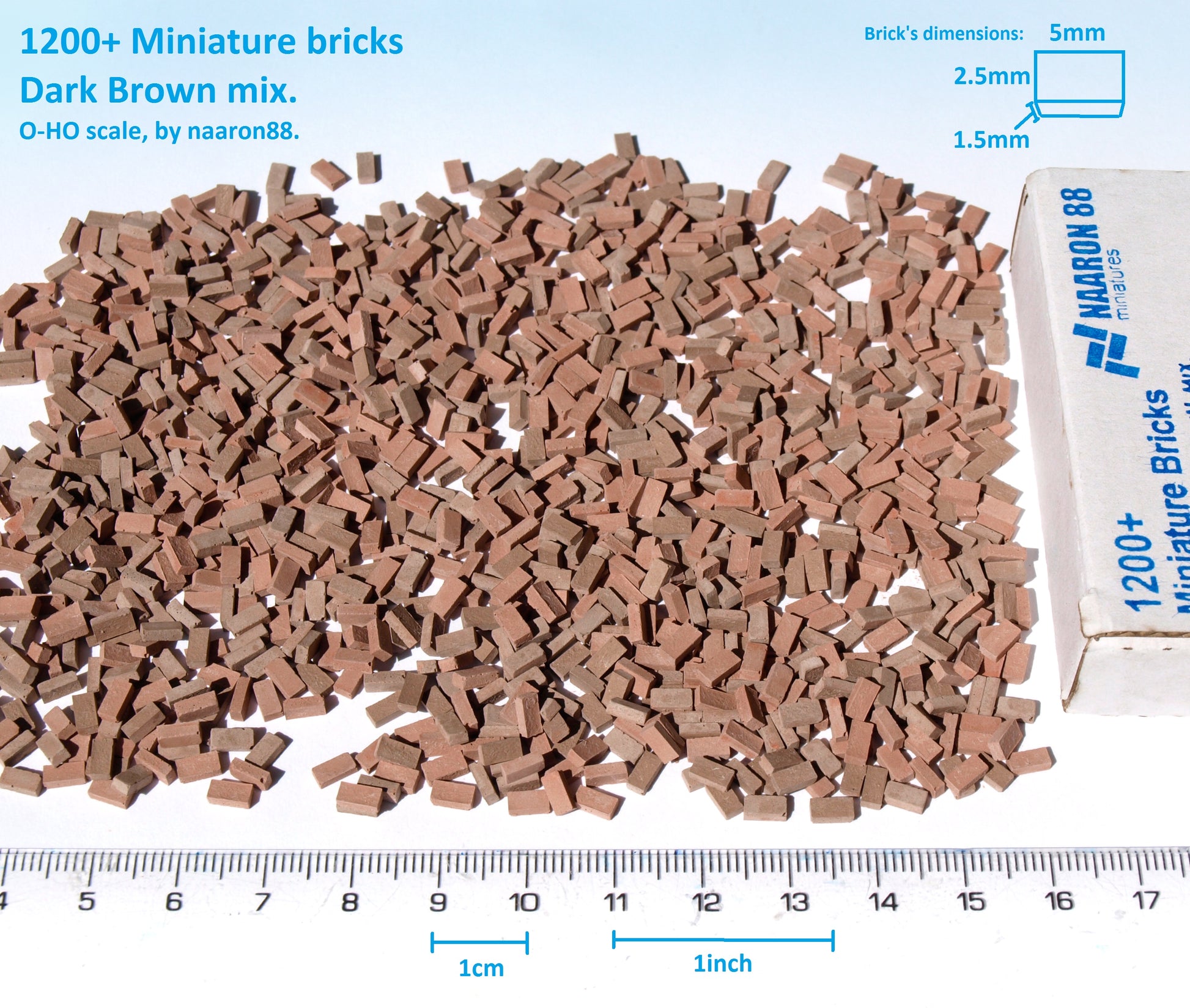naaron88 Miniature Bricks Dark Brown mix for O scale dioramas and model building.