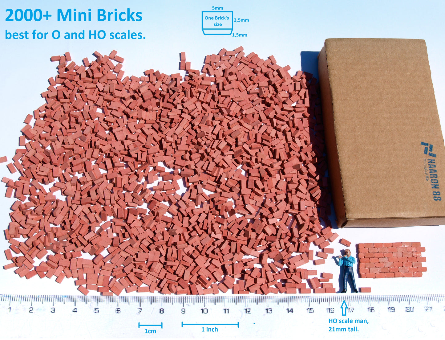 1200+ echte alte Miniatur-Ziegel, Maßstab O 1:48, 3-Farben-Mix, zum Modellieren von Puppenhäusern