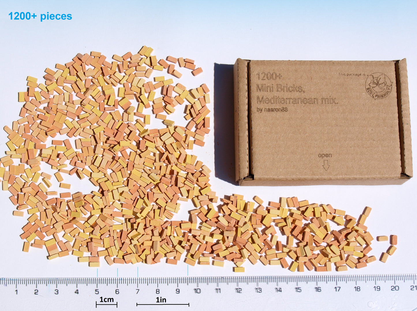naaron88 1200 Miniature Model Bricks for O 1:48 scale. Yellow-orange Mediterran mix for scenery building.