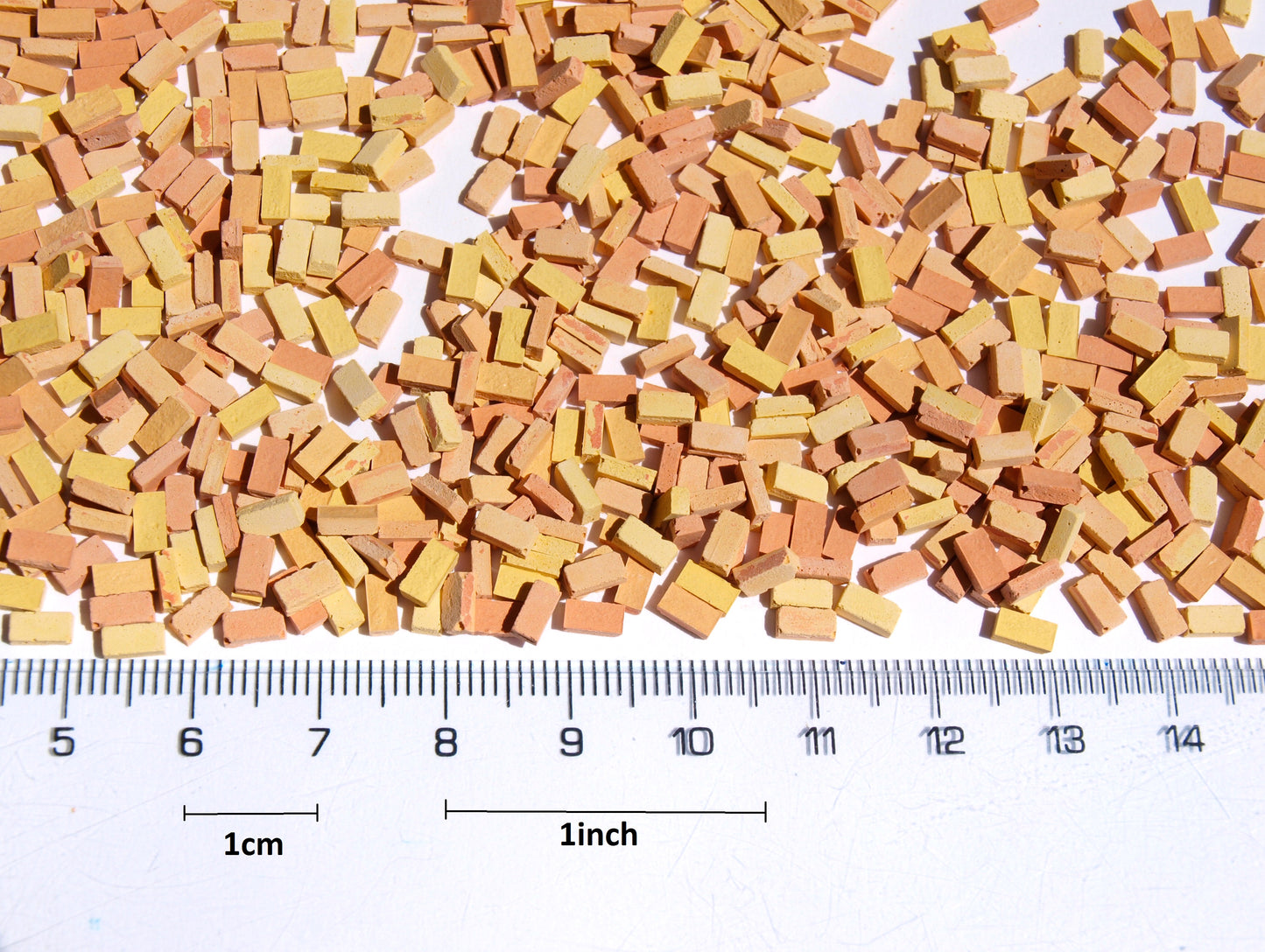 naaron88 1200 Miniature Model Bricks for O 1:48 scale. Yellow-orange Mediterran mix for scenery building.