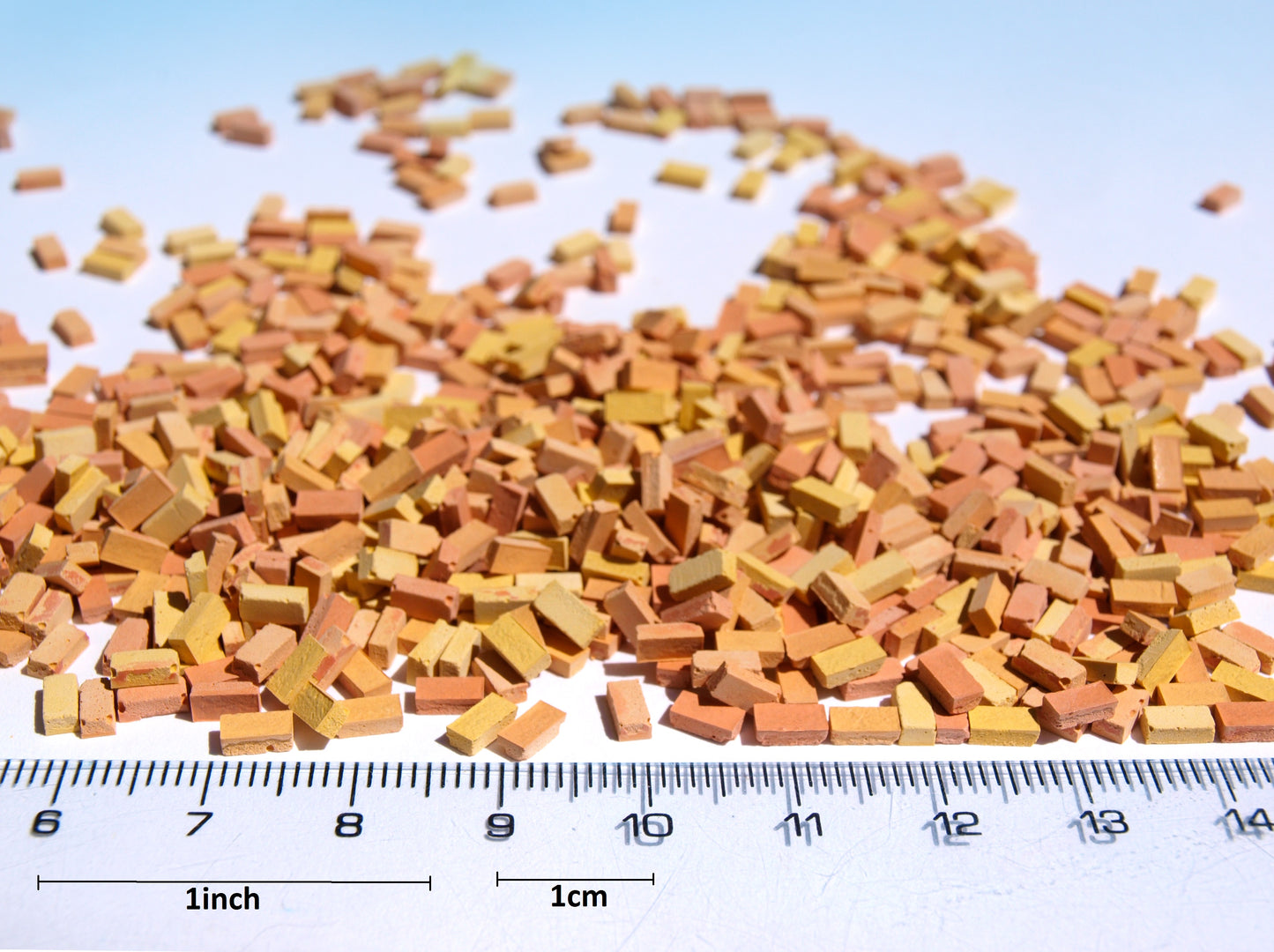 naaron88 1200 Miniature Model Bricks for O 1:48 scale. Yellow-orange Mediterran mix for scenery building.