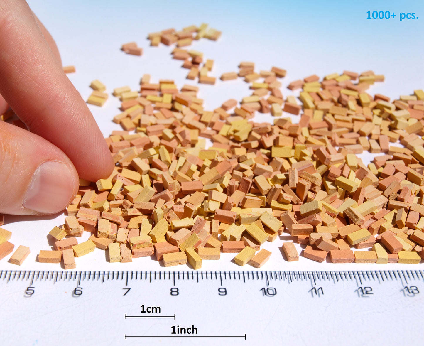 naaron88 1200 Miniature Model Bricks for O 1:48 scale. Yellow-orange Mediterran mix for scenery building.