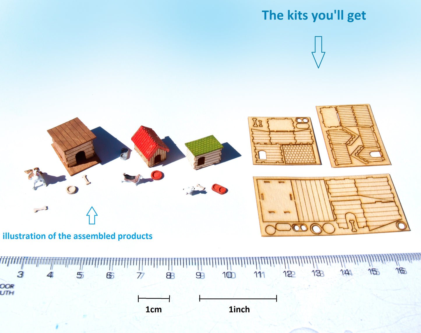 naaron88 Dog houses KIT HO scale diorama dollhouse laser cut wood