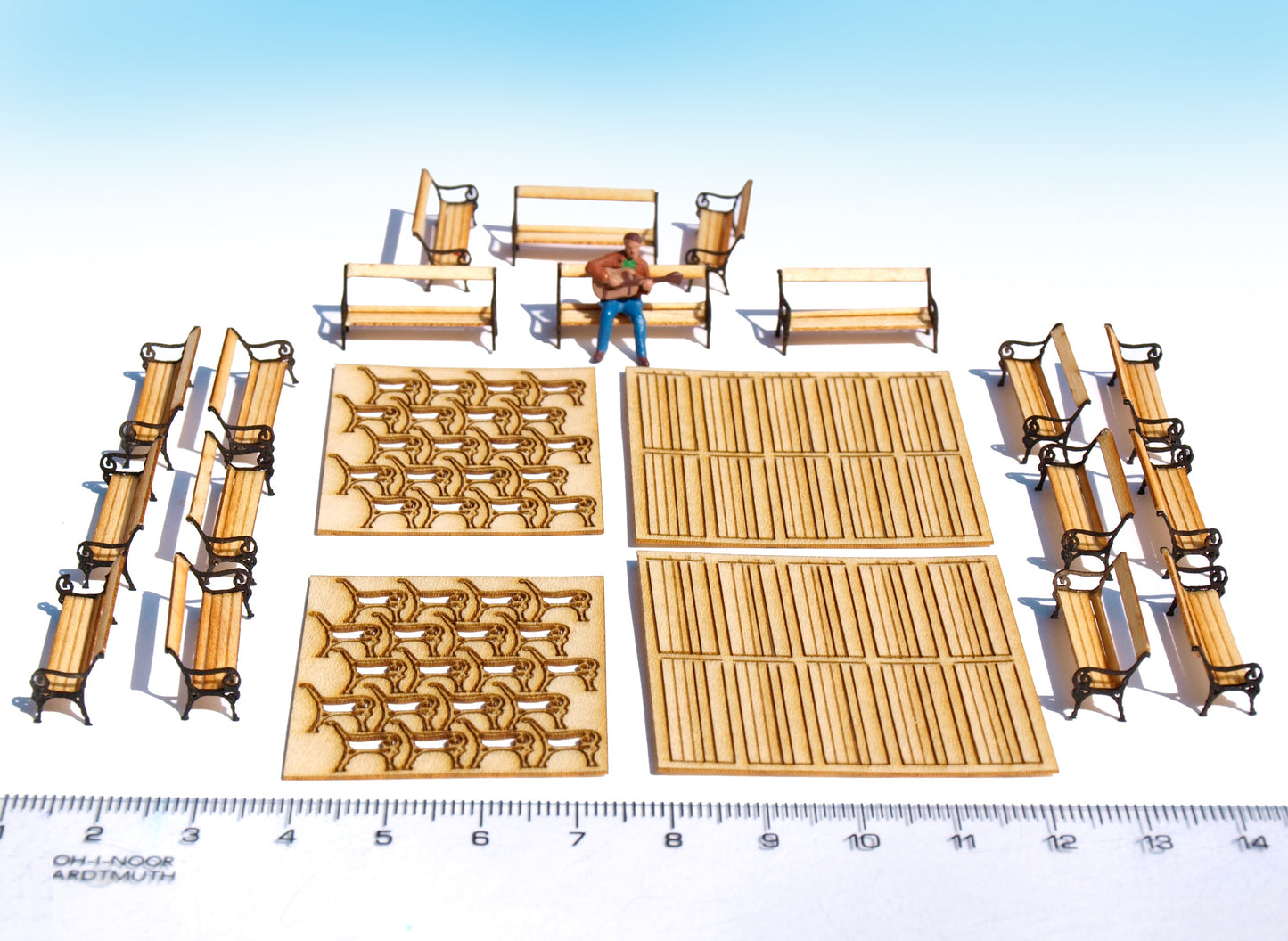 naaron88 laser cut HO scale wood bench kit railway station platform for dollhouse wargame diorama scenery