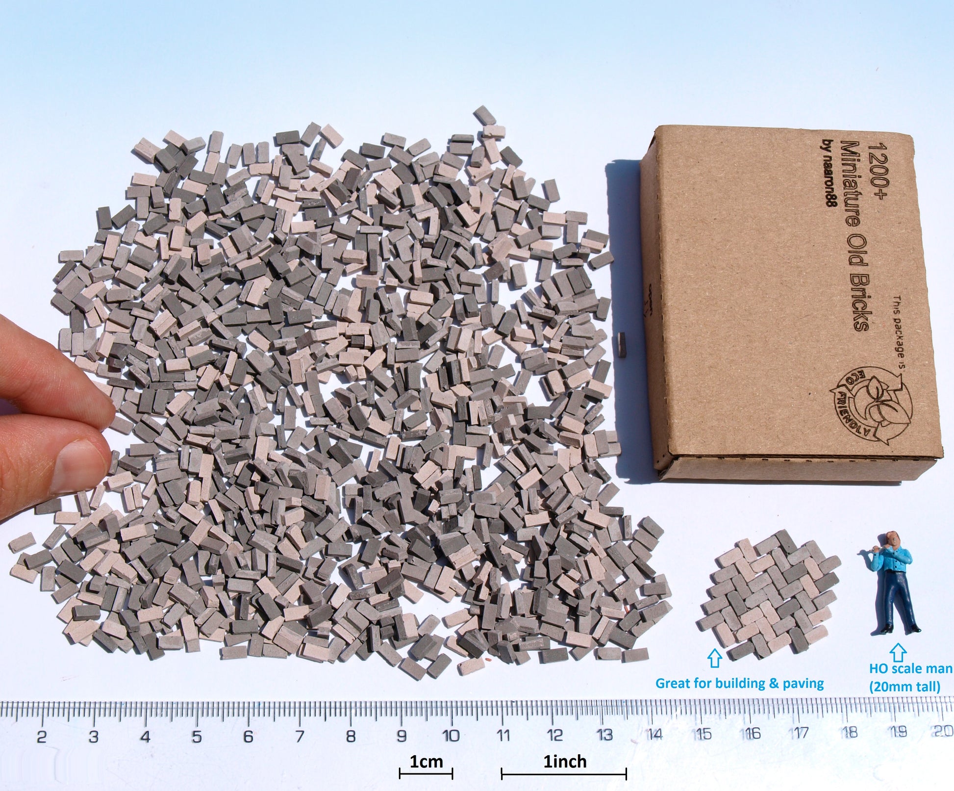 naaron88 Miniature gray mix bricks for O scale dioramas, dollhouses and scenery building.