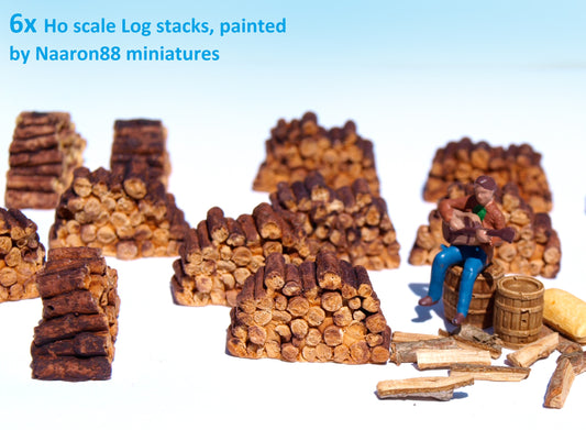 Naaron88 log stacks, painted 3D items for 1:87 scale dioramas and railway model sceneries.