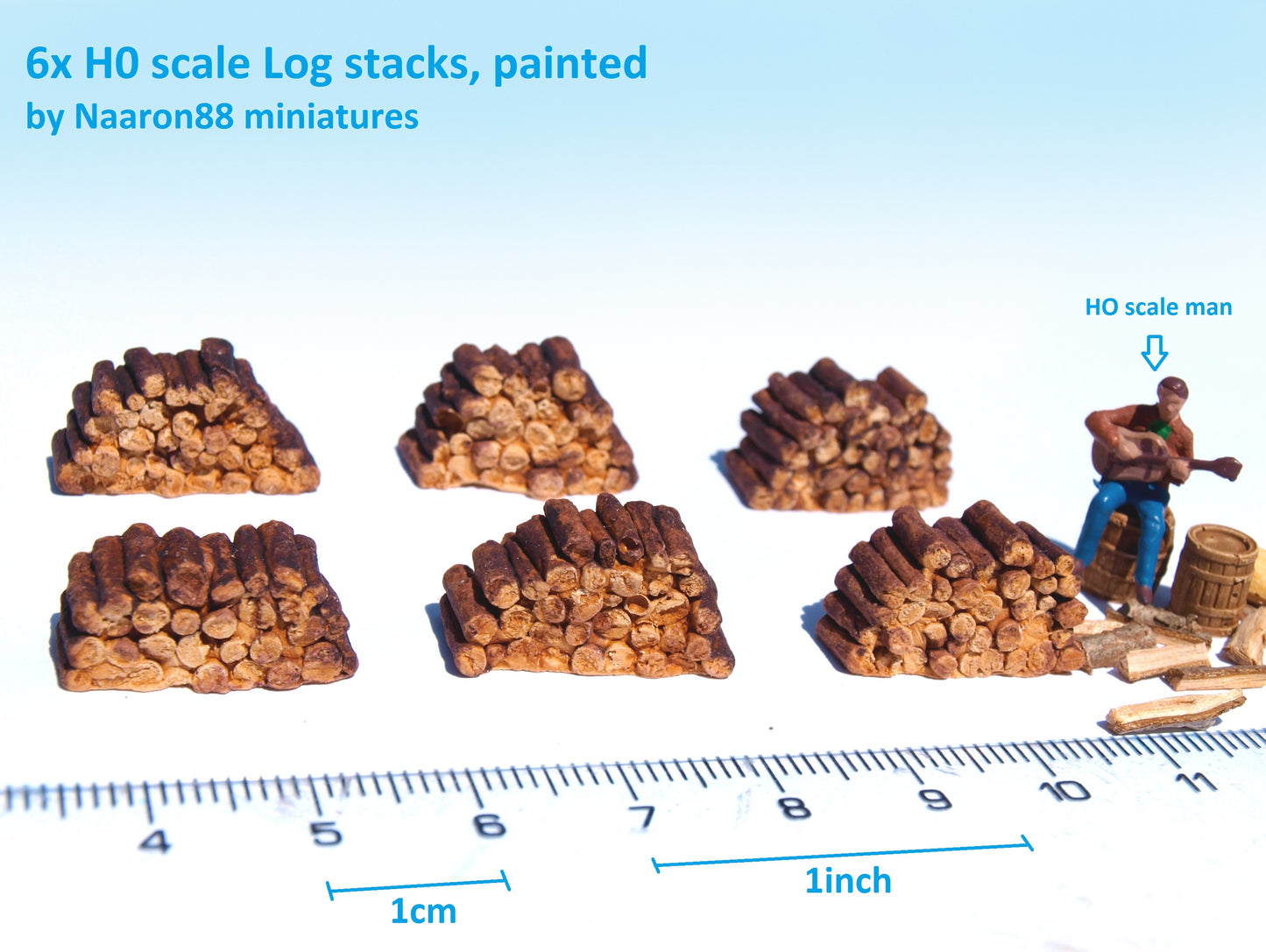 Naaron88 log stacks, painted 3D items for 1:87 scale dioramas and railway model sceneries.