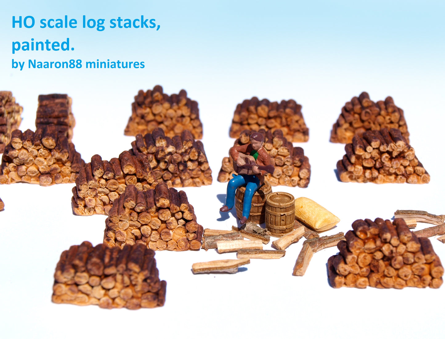 Naaron88 log stacks, painted 3D items for 1:87 scale dioramas and railway model sceneries.