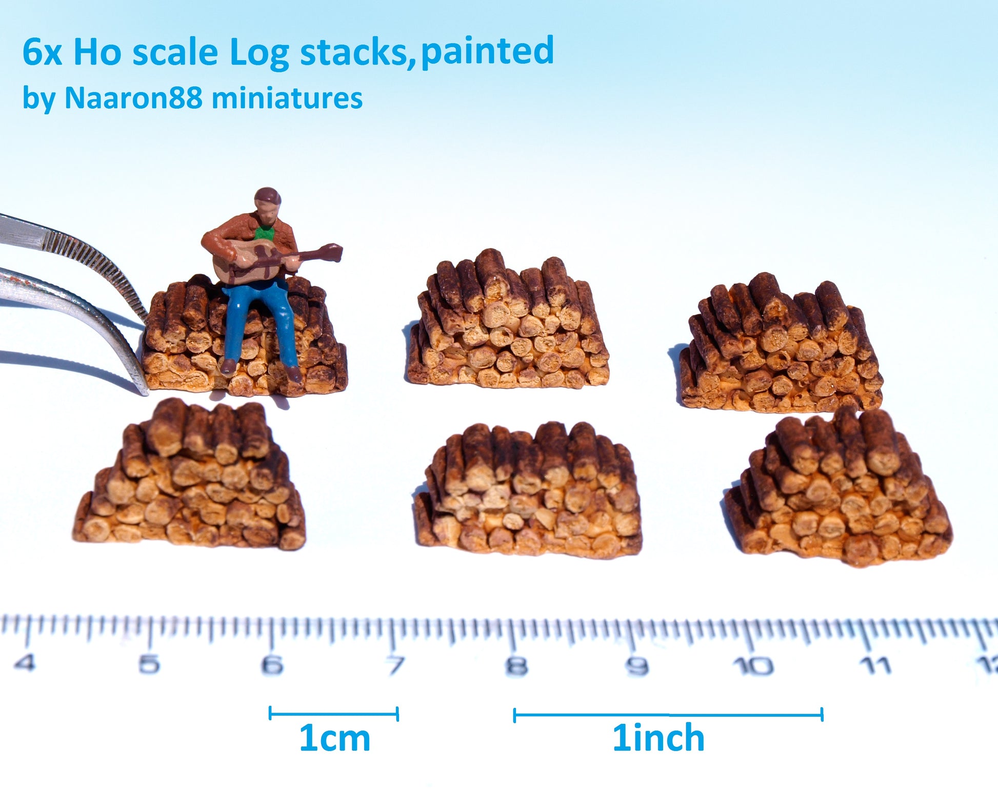 Naaron88 log stacks, painted 3D items for 1:87 scale dioramas and railway model sceneries.